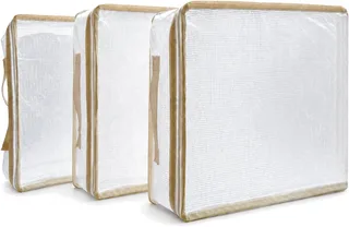 Thumbnail: Three clear zippered bed sheet organizer bags included in the pack