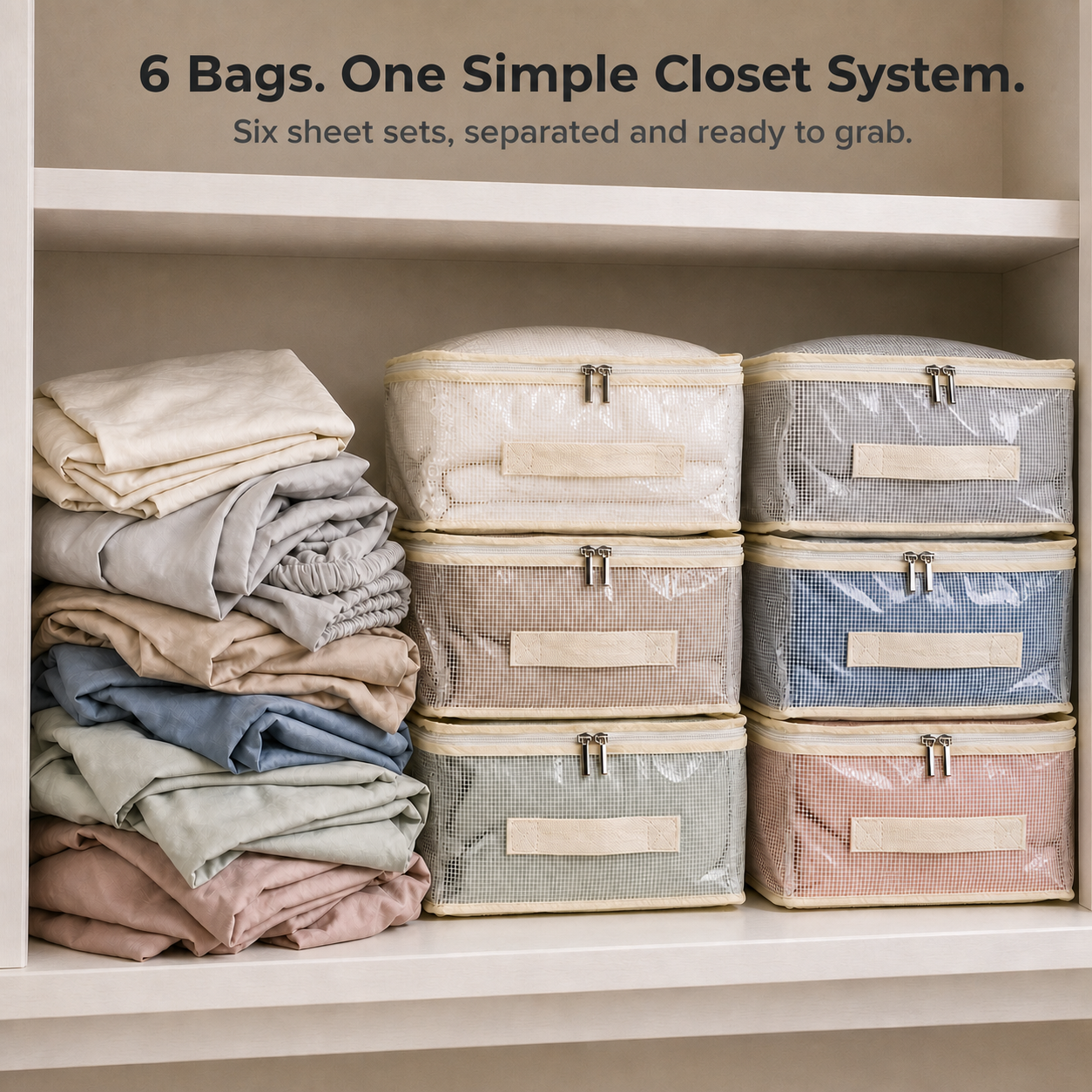 Thumbnail: Amazon listing image showing six organized sheet sets