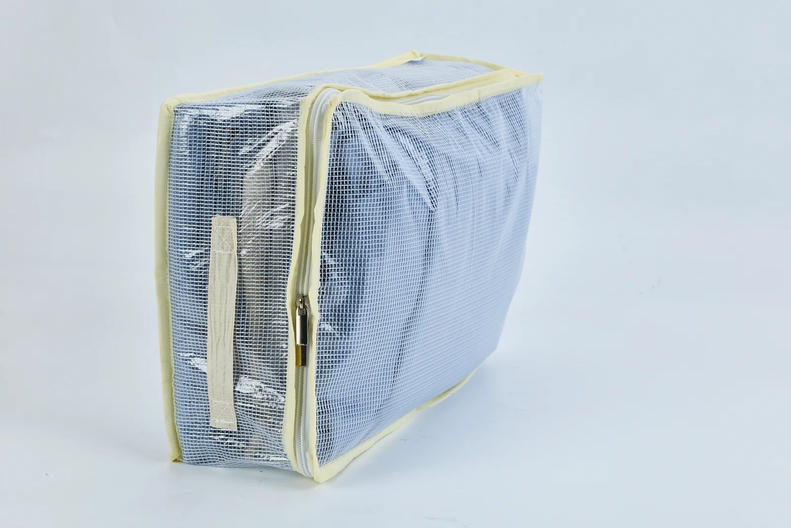 Real product photo of a filled organizer stored on its side
